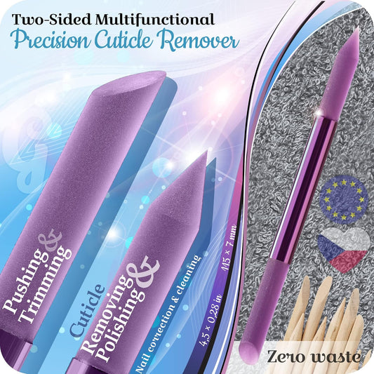 Glass Cuticle Pusher by - Manicure Stick, Genuine Czech Quality, Professional Precision Filing Cuticle Remover, Abrasive Surface Never Wears Out