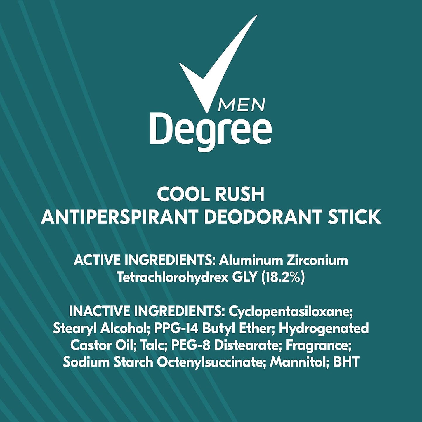 Degree Men Antiperspirant Deodorant Stick Cool Rush 48 Hour Protection 2.7 Oz (Pack of 6)