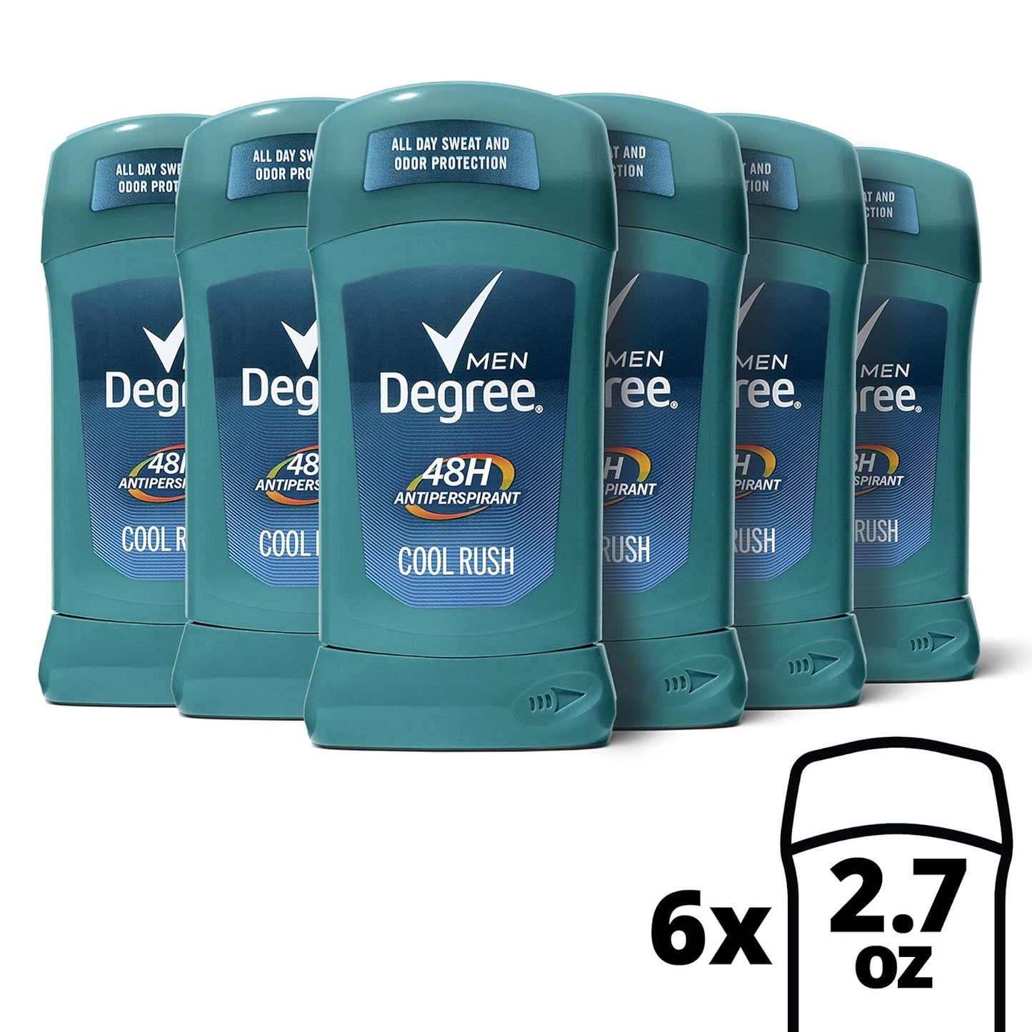 Degree Men Antiperspirant Deodorant Stick Cool Rush 48 Hour Protection 2.7 Oz (Pack of 6)